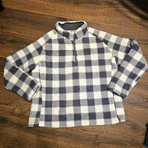 Seven Apparel Womens Fleece Quarter Zip LS Gray White Plaid Jacket Top Size XL